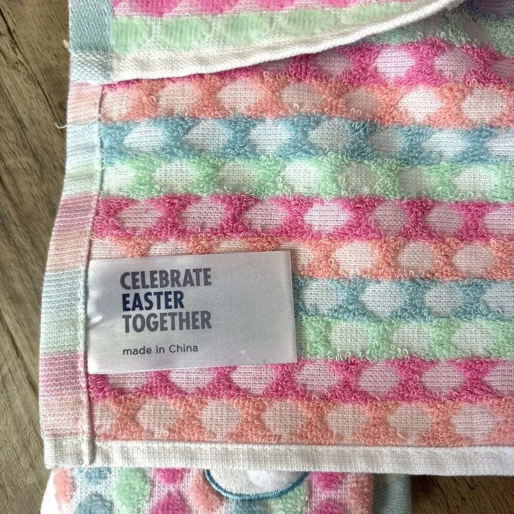 Celebrate Easter Together Set of 2 Pastel Easter Rabbit Bath Hand Towels 16 X 25